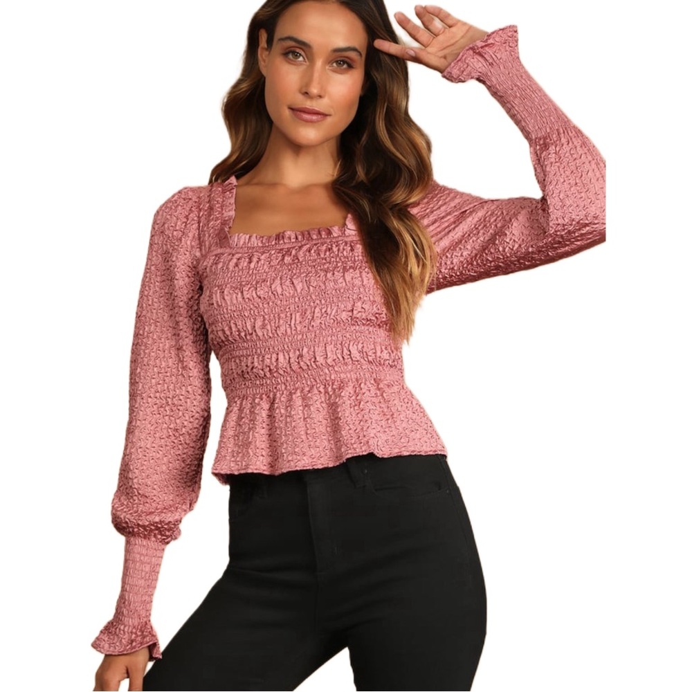 Boho Mauve Smocked Top Size L Lulus